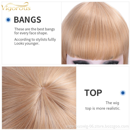 Short Bob heat resistant Synthetic Wigs with Bangs for Black Women Light Blonde Straight Shoulder Length Futura Wig for Cosplay